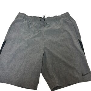 Nike Running Short Mens L Gray Logo Swoosh‎ Slash Pockets Drawstring Polyester
